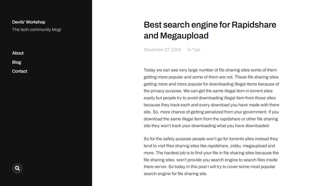 Best search engine for Rapidshare and Megaupload - Devils' Workshop